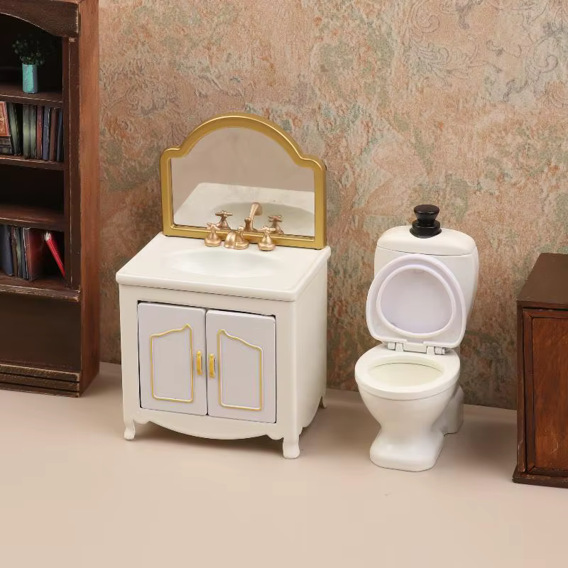 Modèle de meubles de salle de bain pour maison de poupée 1/12 : baignoire, toilettes, lavabo, armoire - Accessoires de décoration pour maison de poupée