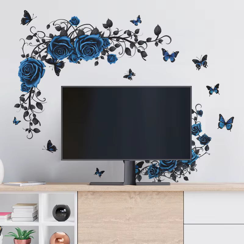 Autocollant mural papillon rose bleu