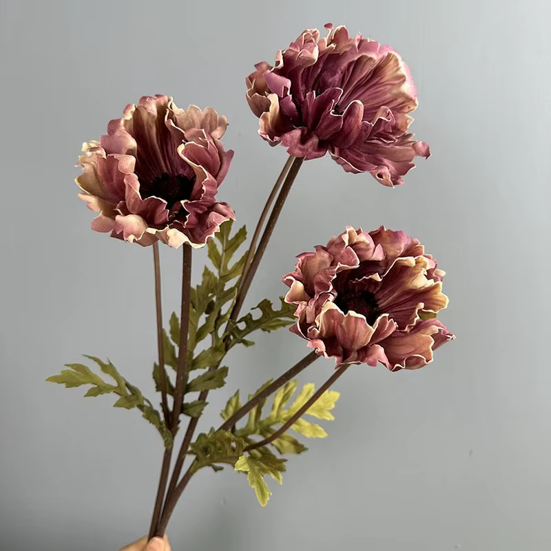 Lot de 5 grandes fleurs artificielles de pavot en PU pour décoration de jardin et restaurant