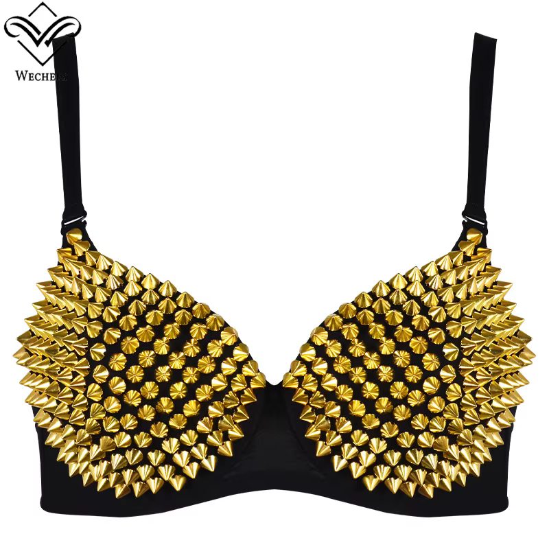 Soutien-gorge sexy, accessoires steampunk, corset à rivets, bustier push-up doré et argenté, vêtements de club pour femmes, lingerie sexy, sous-vêtements féminins