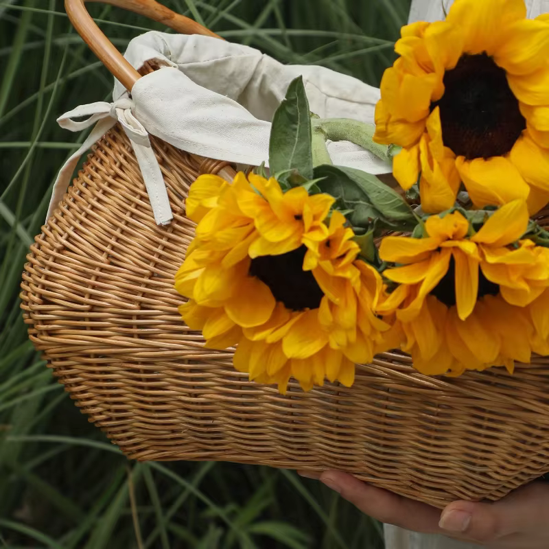 Panier de fleurs bohème en rotin tissé à la main
