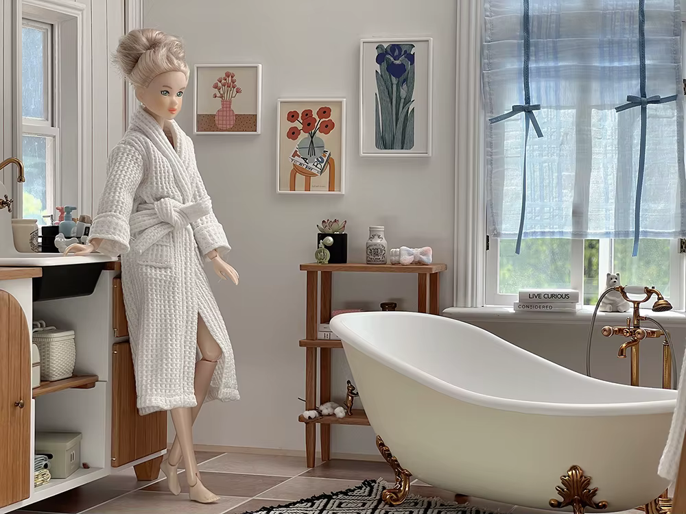 Maison de poupée Miniature, meubles de maison de poupée, baignoire sculptée Vintage, Mini robinet de salle de bain pour poupée Blyth ob11, accessoires de décoration