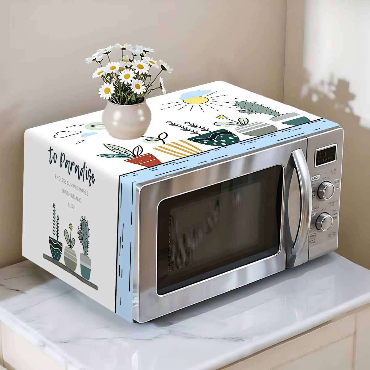 Housse anti-poussière pour micro-ondes à motif de plantes en pot