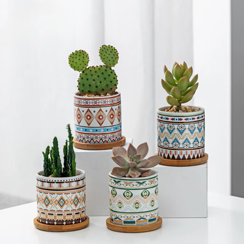 Pot de fleur en céramique géométrique circulaire