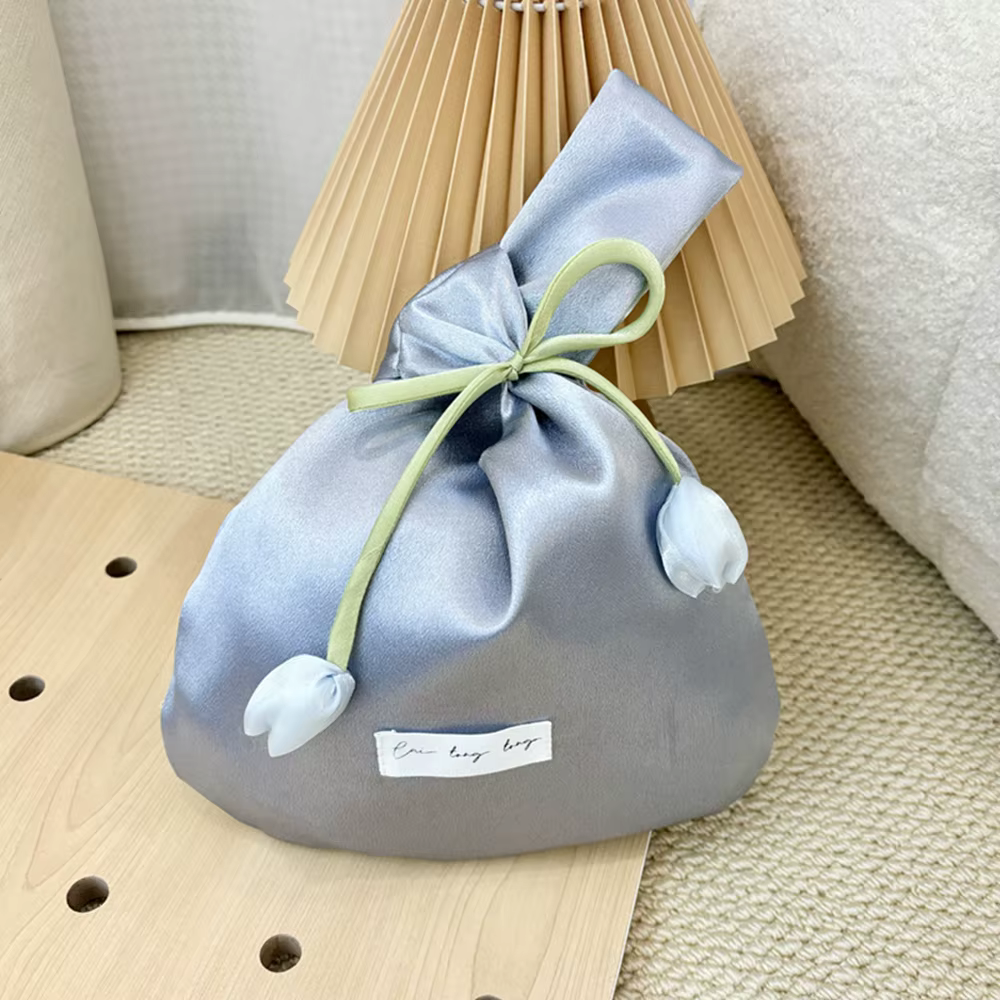 Sac fourre-tout tendance en forme de tulipe, sac seau en soie douce lavable, sac à main élégant pour femme, sac de poignet en forme de gilet, sac de rangement pour soirée