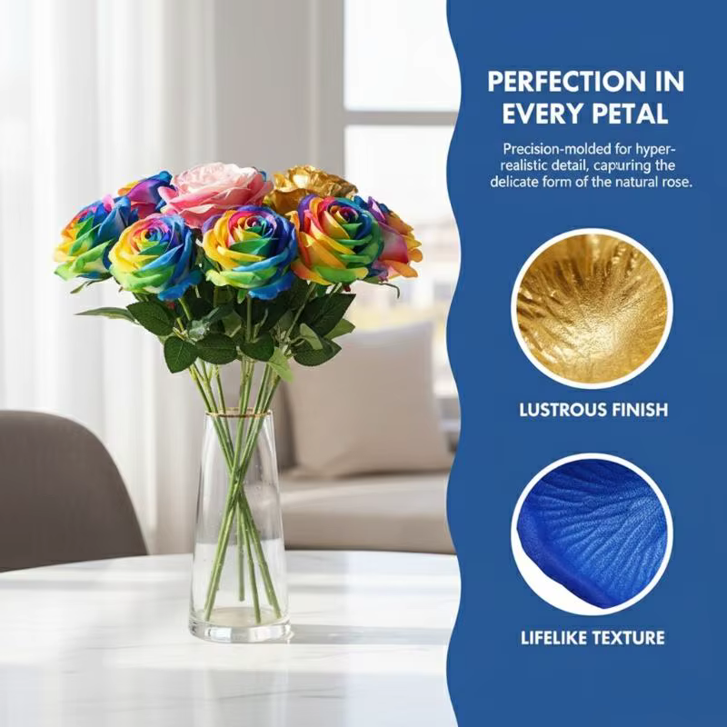 Roses artificielles réalistes et colorées au toucher