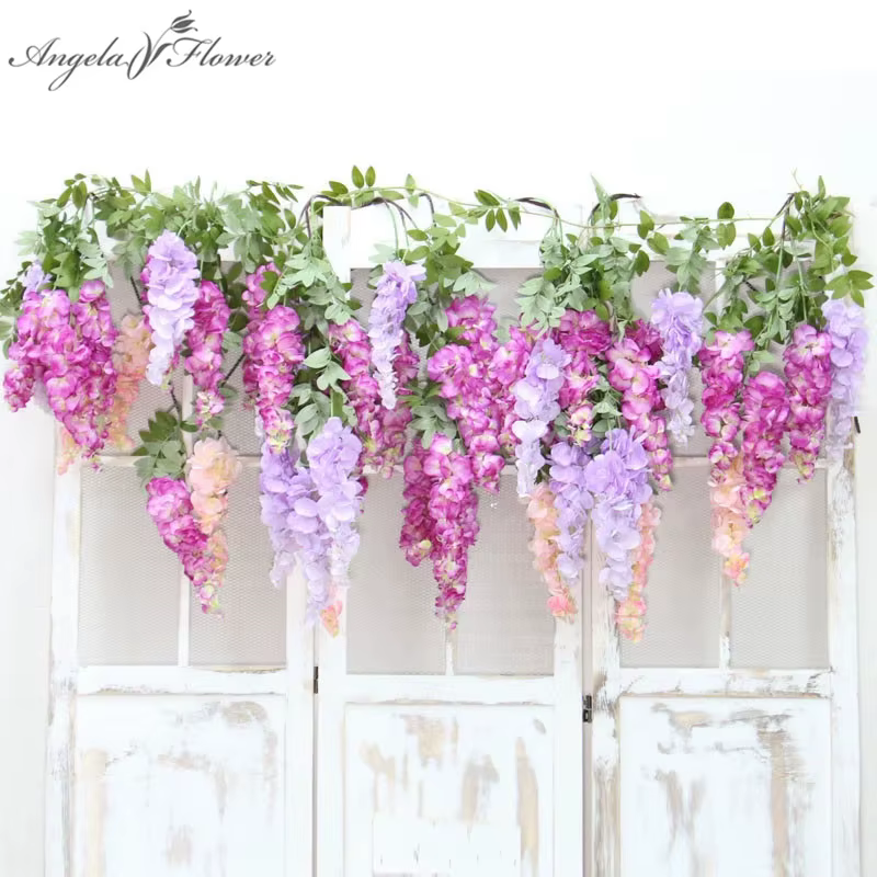 Guirlande de fleurs artificielles de glycine pour décoration murale
