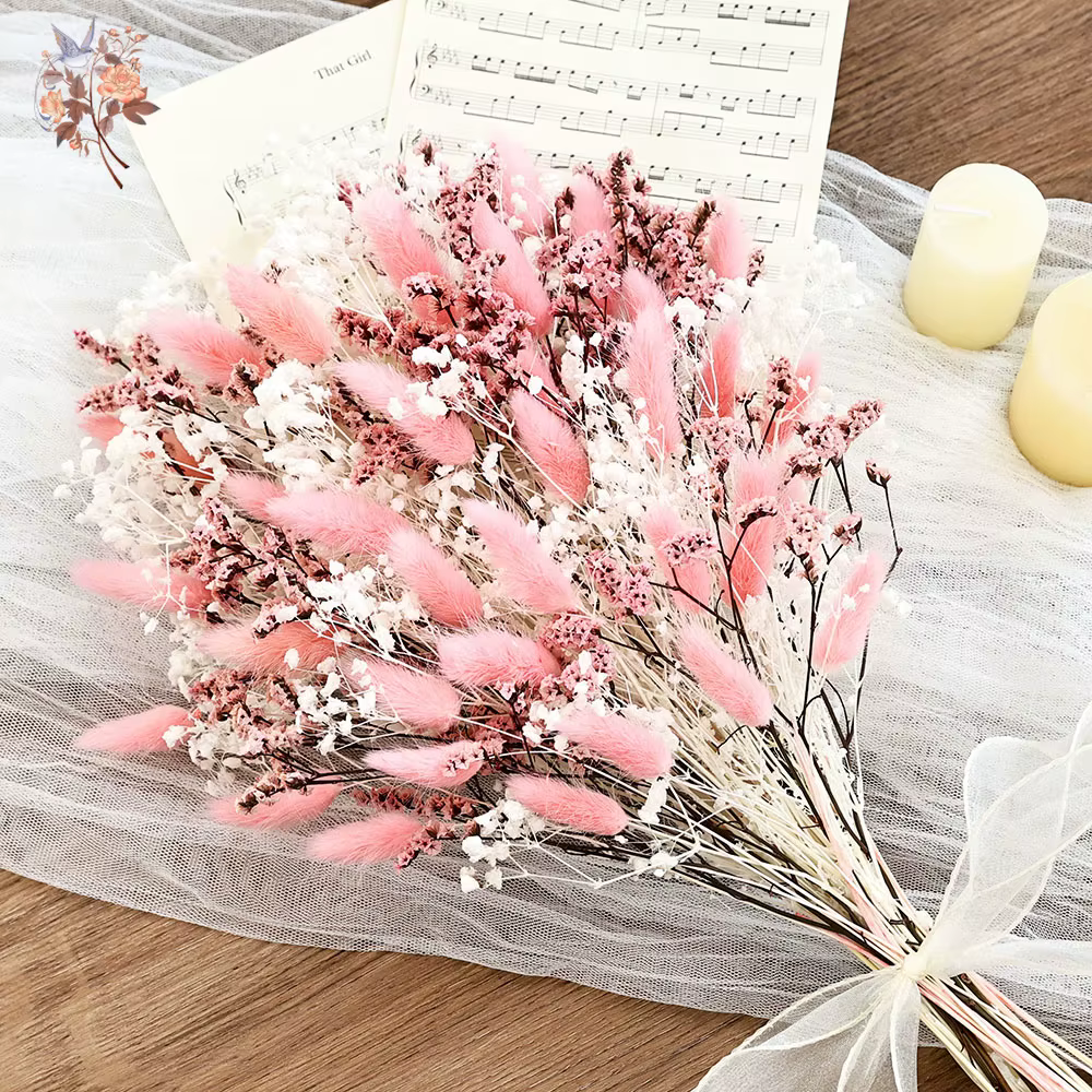 Rose blanc naturel séché gypsophile bébé souffle fleur Bouquet pour mariage mariée lapin queues herbe plantes arrangements floraux