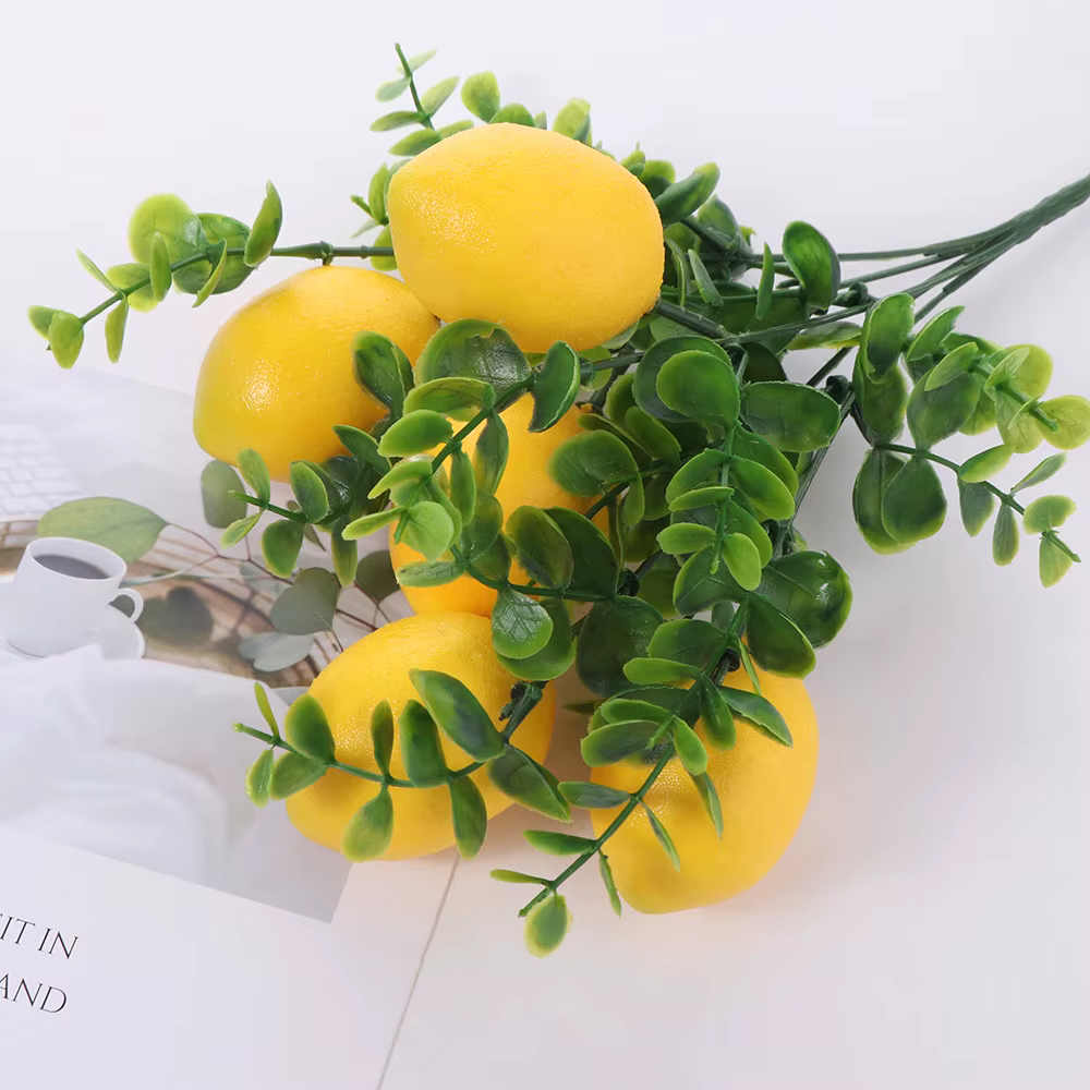 Accessoires de photographie, branches de citron artificielles faites à la main, simulation de citron en mousse DIY, plantes artificielles élégantes et réalistes, décoration de vase
