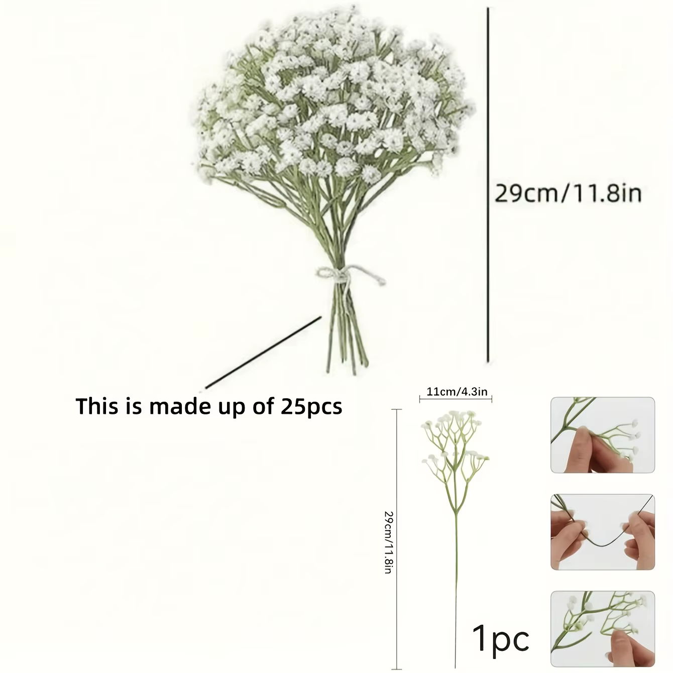 20 fleurs artificielles réalistes en gypsophile blanc – Élégantes fausses