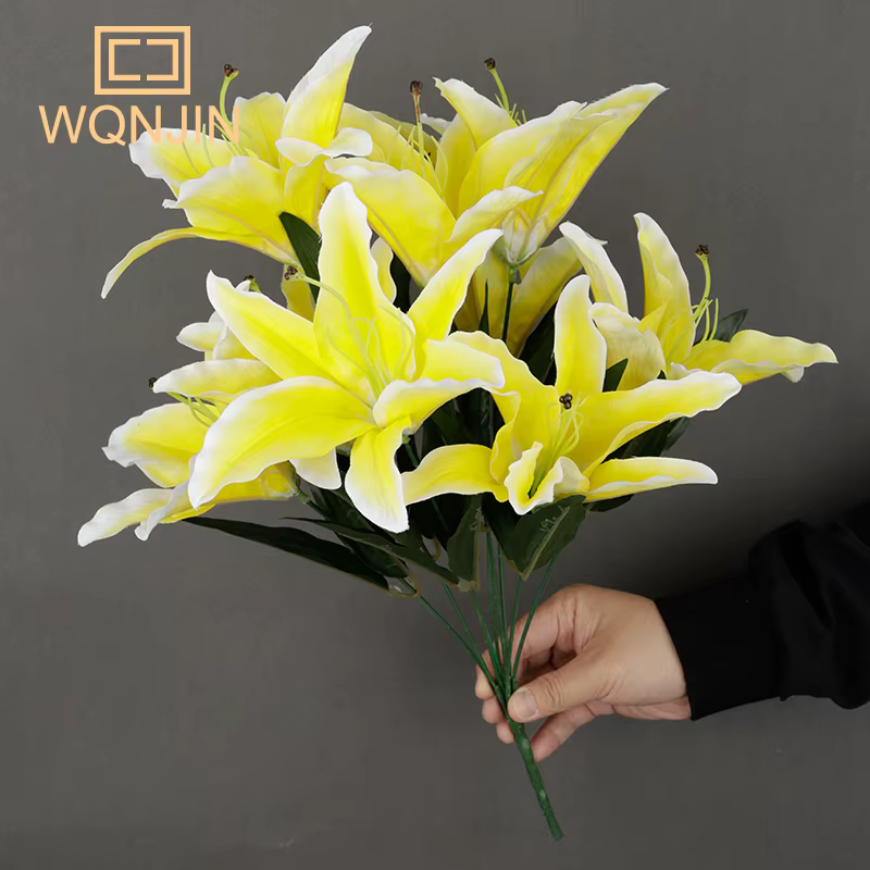 9 têtes/branche de fleur artificielle de lys blanc, Simulation de fleur décorative pour la maison, cadeau, faux Bouquet de branche de lys