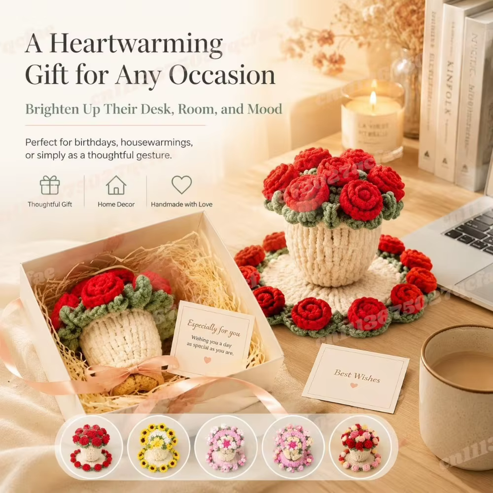 Sous-verres en crochet motif bouquet de fleurs