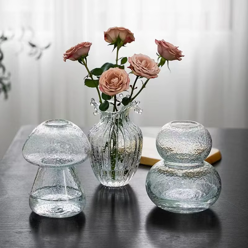 Vase en verre transparent fluorescent lumineux style INS pour arrangements floraux de roses