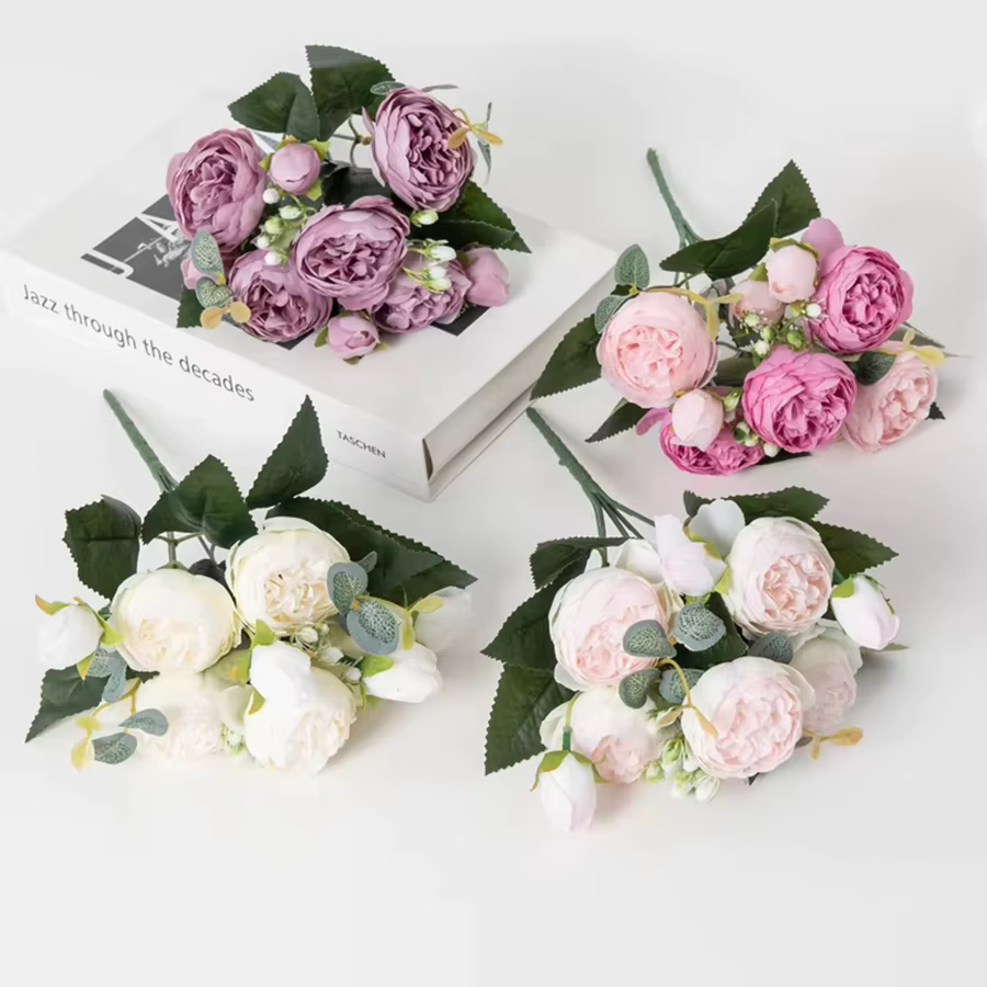 Fleurs artificielles Soie Pivoine Bouquet Festival Décorations Vase Pour La Maison Chambre Jardin Salon Mariage Mariée Faux Plantes Prop