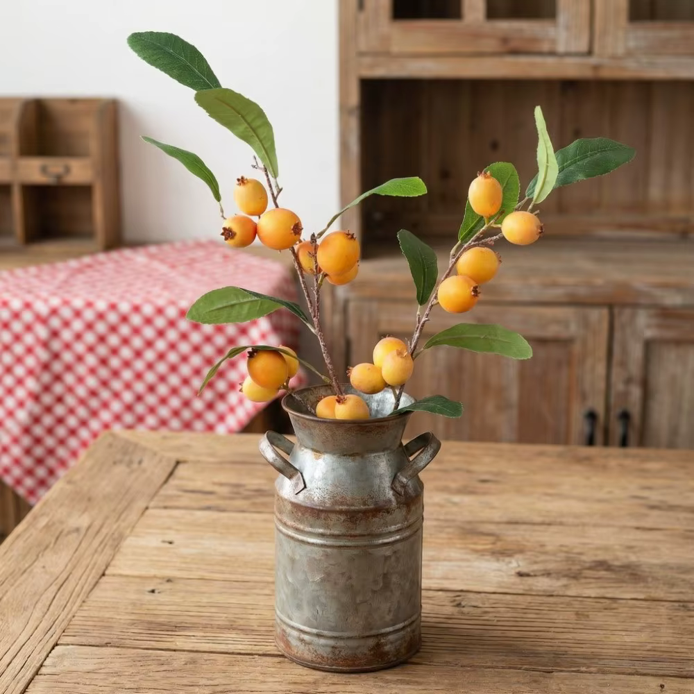 Branche de Loquat Artificielle à Feuilles Vertes