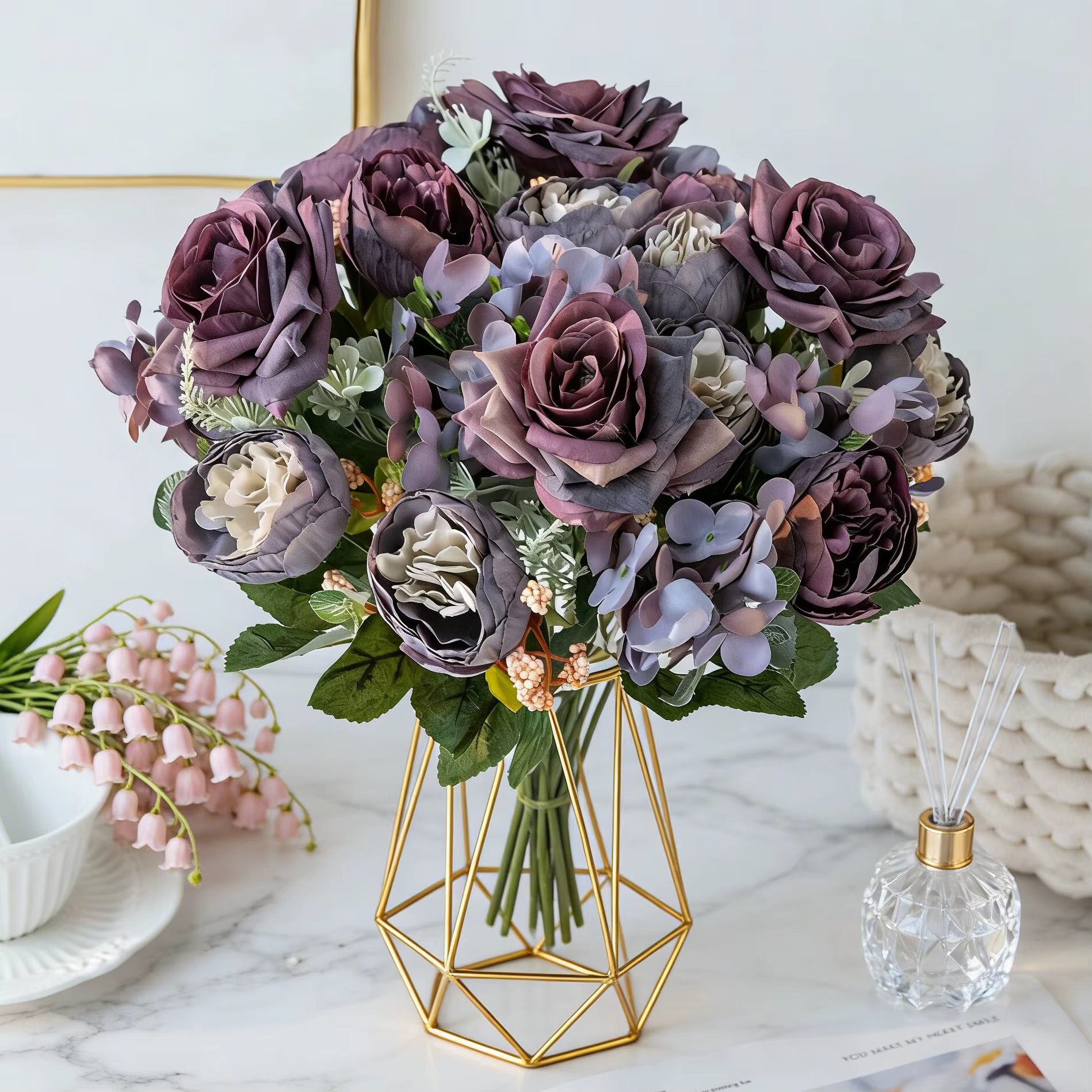 Fleurs Artificielles en Soie Hydrangea Rose pour Mariage Jardin Cour Bouquet de Mariée Décoration de Festival Vase Maison Chambre Table Élégant Cadeaux DIY