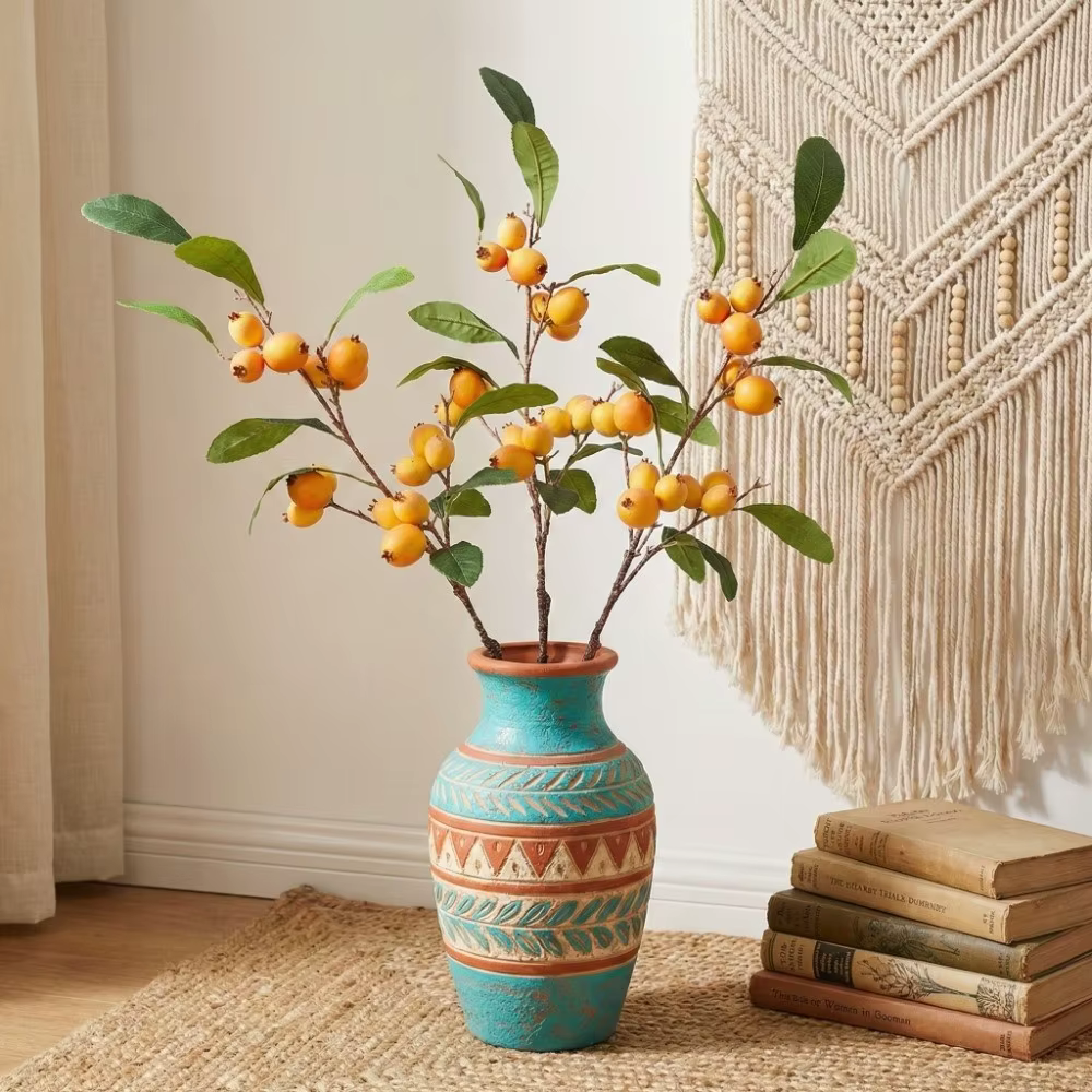 Branche de Loquat Artificielle à Feuilles Vertes