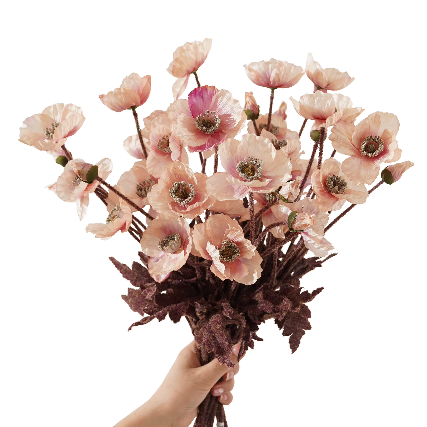 Fleur d'Angela 4 têtes 60cm Coquelicots d'automne artificiels en matériaux floqués Bouquet de coquelicots d'opium Décoration de vase pour mariage et maison A7782