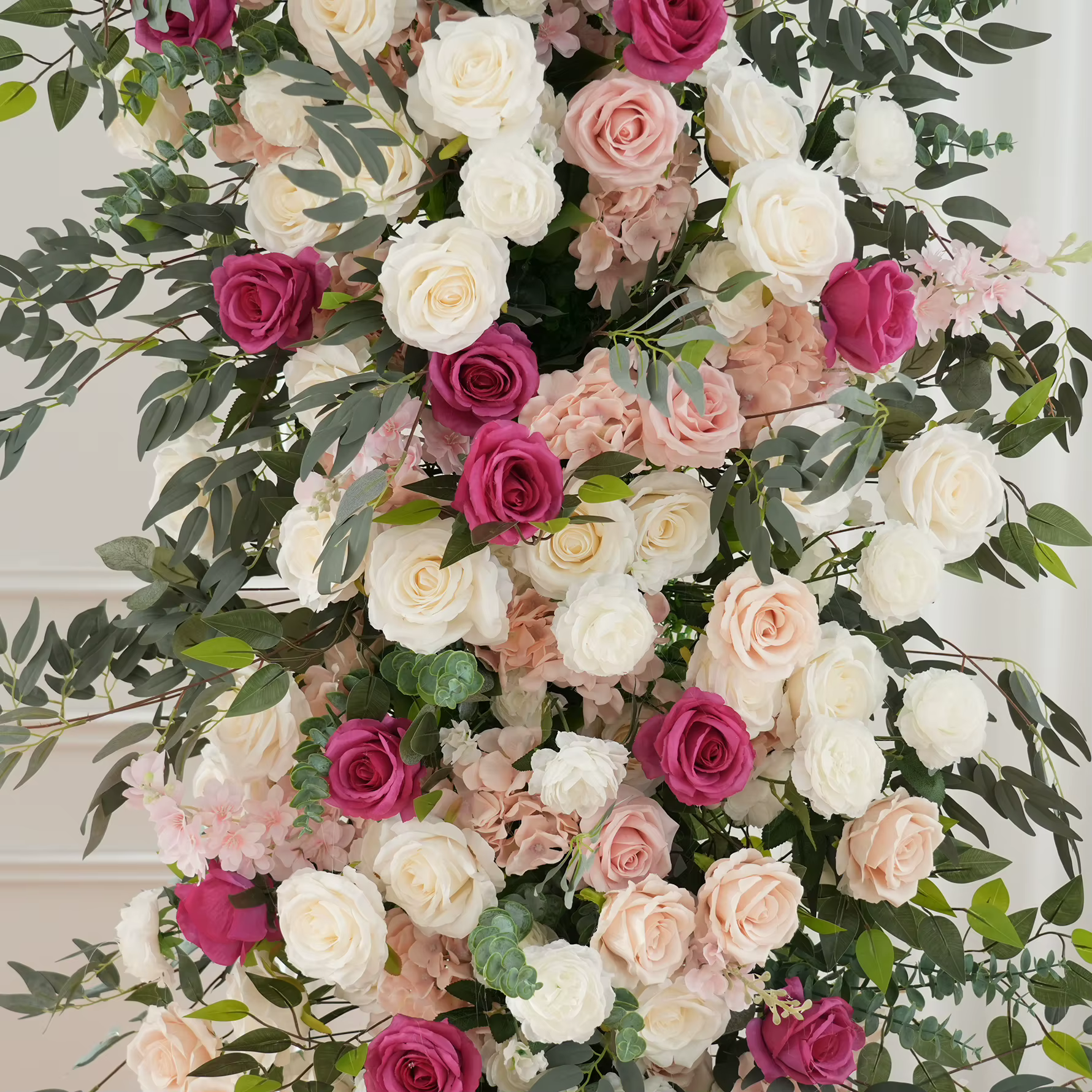 H9094 HMEOT Arche florale artificielle rose vif et feuilles vertes pour décoration de mariage