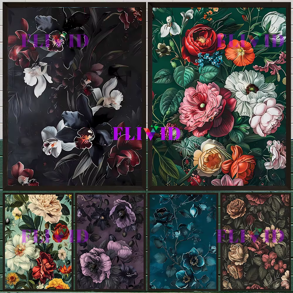 Bouquet Floral Art imprimé fleurs colorées luxuriantes Vintage mur Art toile peinture