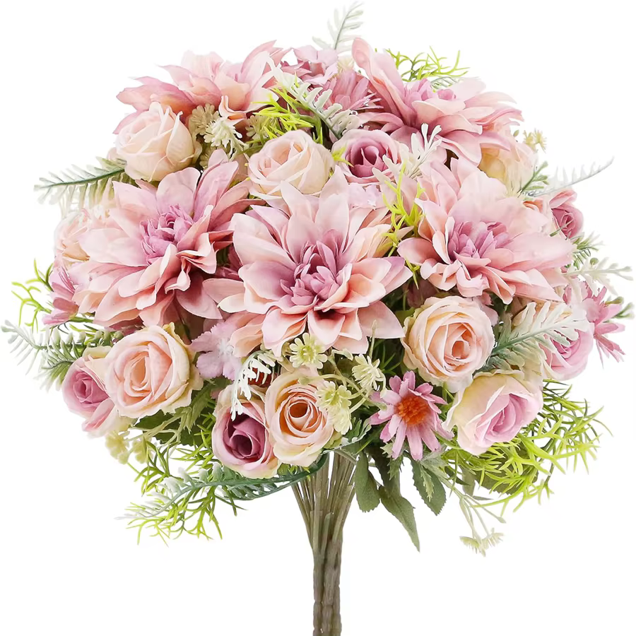 Artificielle Rose Fleurs De Mariage Maison Chambre Cour Décor Bouquet De Mariée Jardin Faux Soie Dahlia Hortensias Vase Pour Planche À L'extérieur