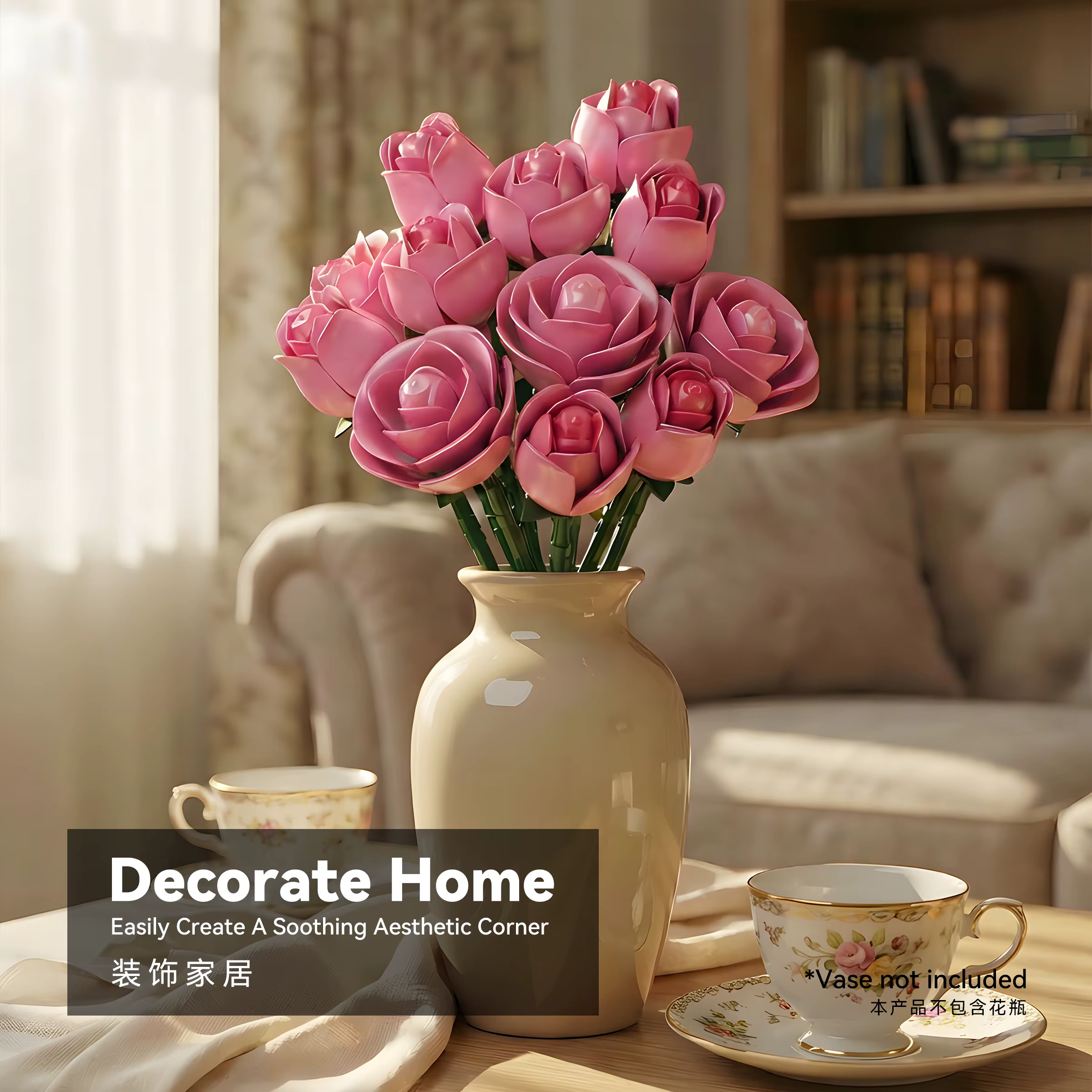 1 Bouquet de fleurs artificielles en blocs de construction en forme de roses