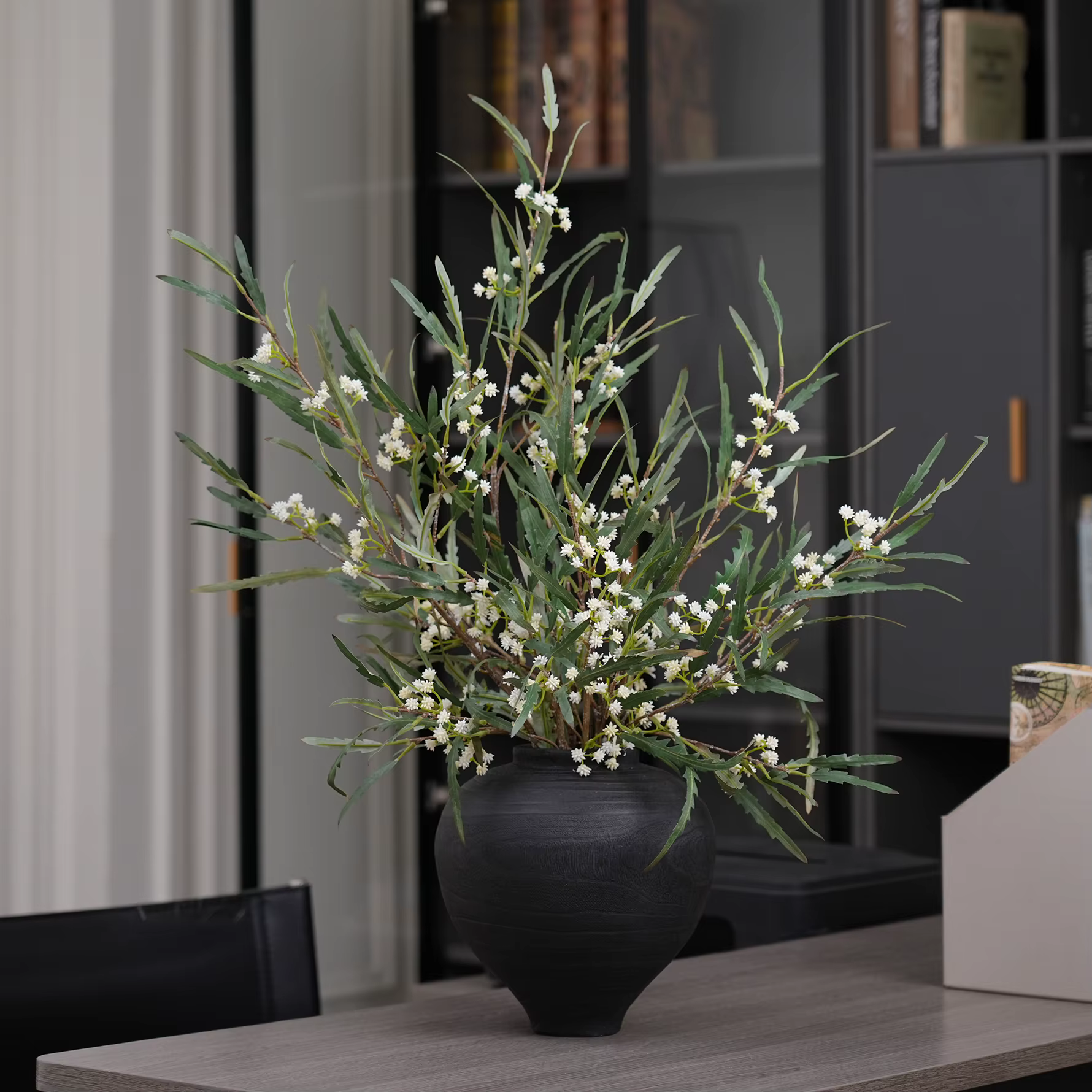 H1998 Branche de fleur artificielle verte de 75 cm pour arrangement floral de mariage