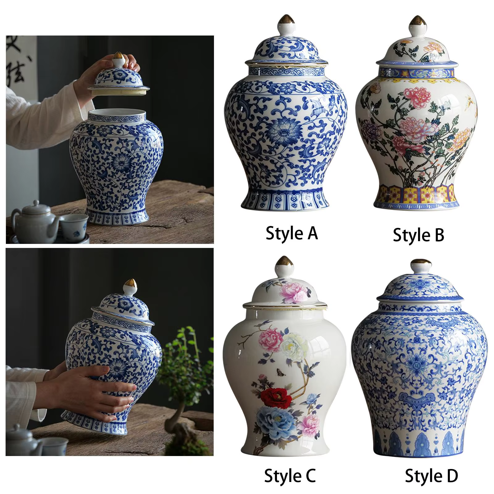 Pot de gingembre en céramique de Style chinois, Vase de fleurs séchées de Style Oriental émaillé