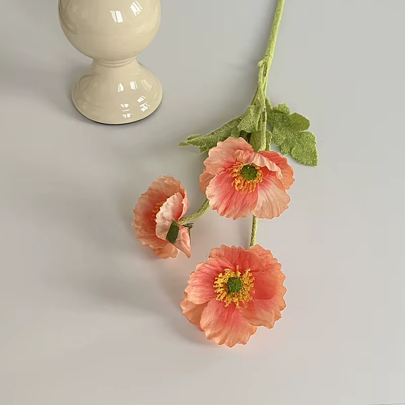 Fleur artificielle en soie de type pavot