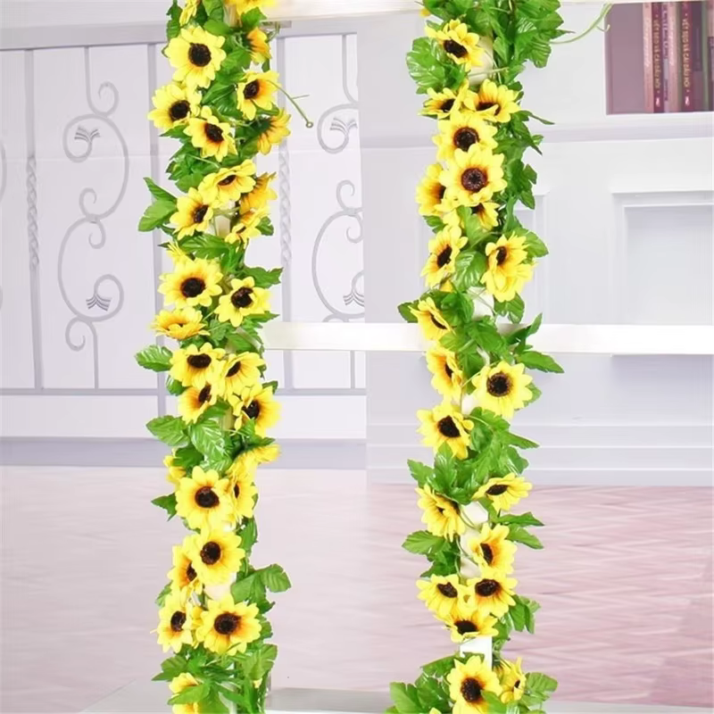 1/2/5 pièces 260cm artificiel jaune tournesol guirlande fleur vigne mariage Floral arc décor soie
