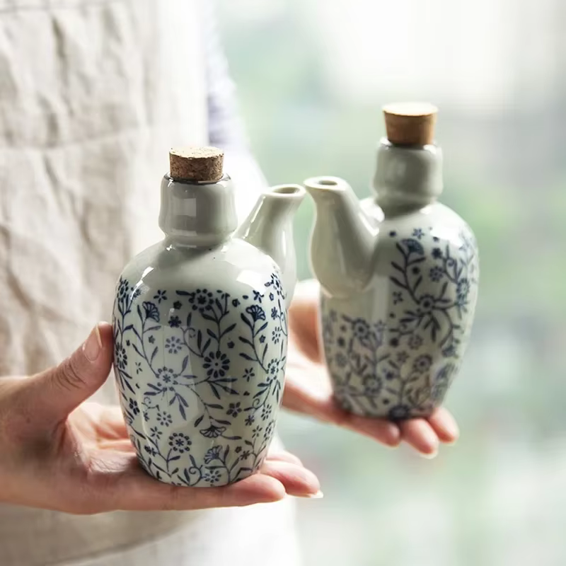Pot à huile en céramique vintage, shakers de cuisine pour sel et Belle, boîte d'assaisonnement, pot à épices ménager, bouteille de soja ce, outils de cuisine