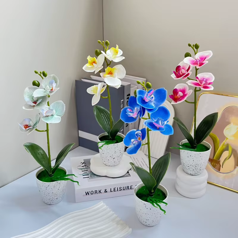 Orchidée Papillon – Ensemble de 4 fleurs en pot – Décoration de salon – Ornement en pot d'orchidée