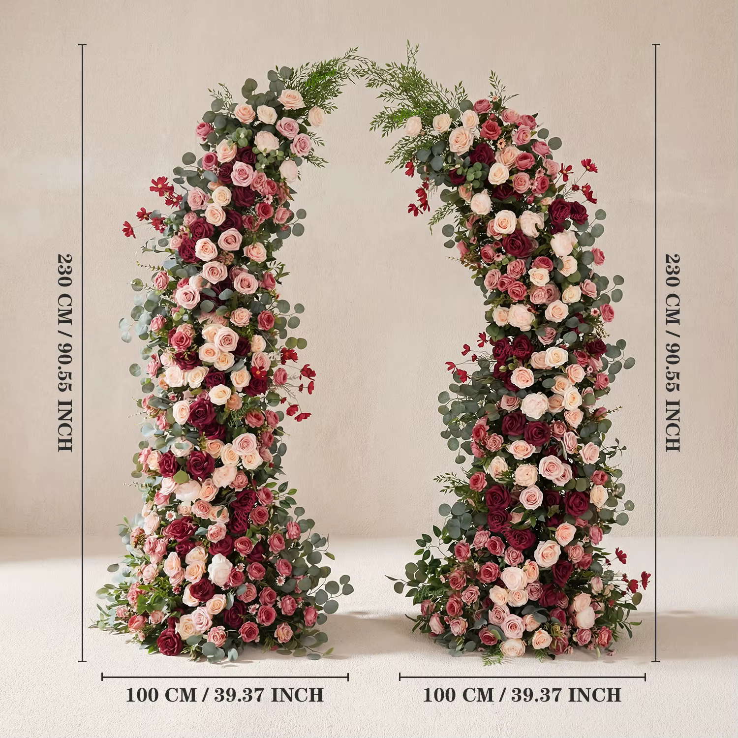 Uflower 2, 3 m Composition florale verte avec roses rouges