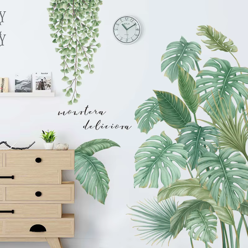 Autocollant mural plantes feuilles de Monstera tropicales