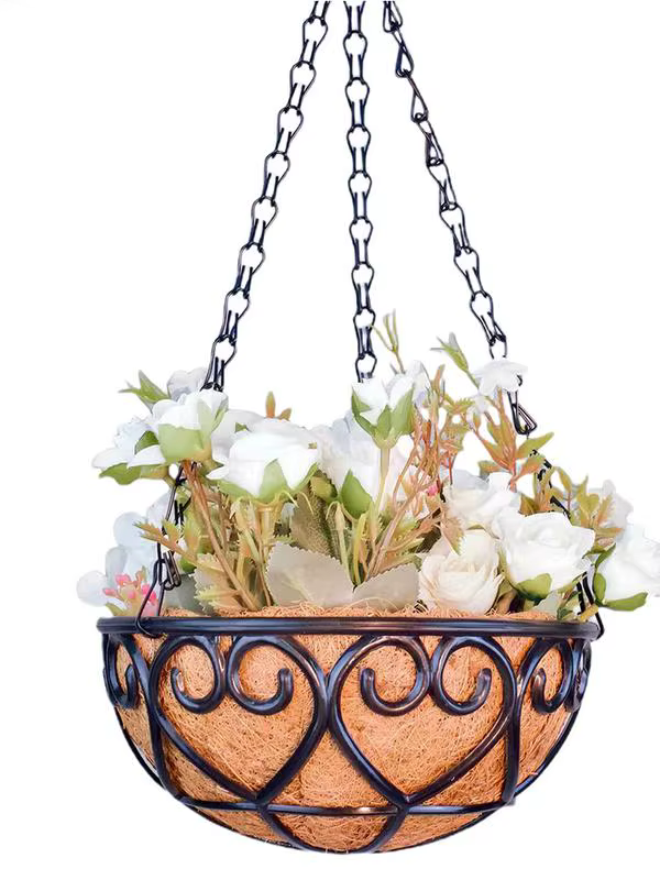 Pot de fleurs rond en fer marron noix de coco