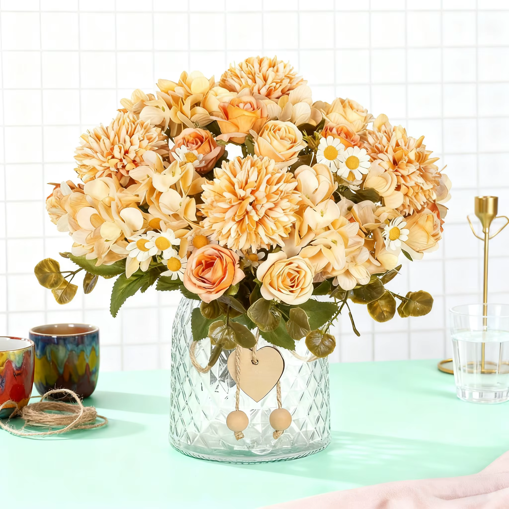 Fleurs Artificielles Camomille – Combinaison pour Décoration de Table Maison