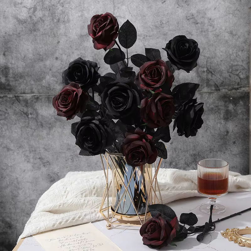Fleurs artificielles Rose bordeaux noir