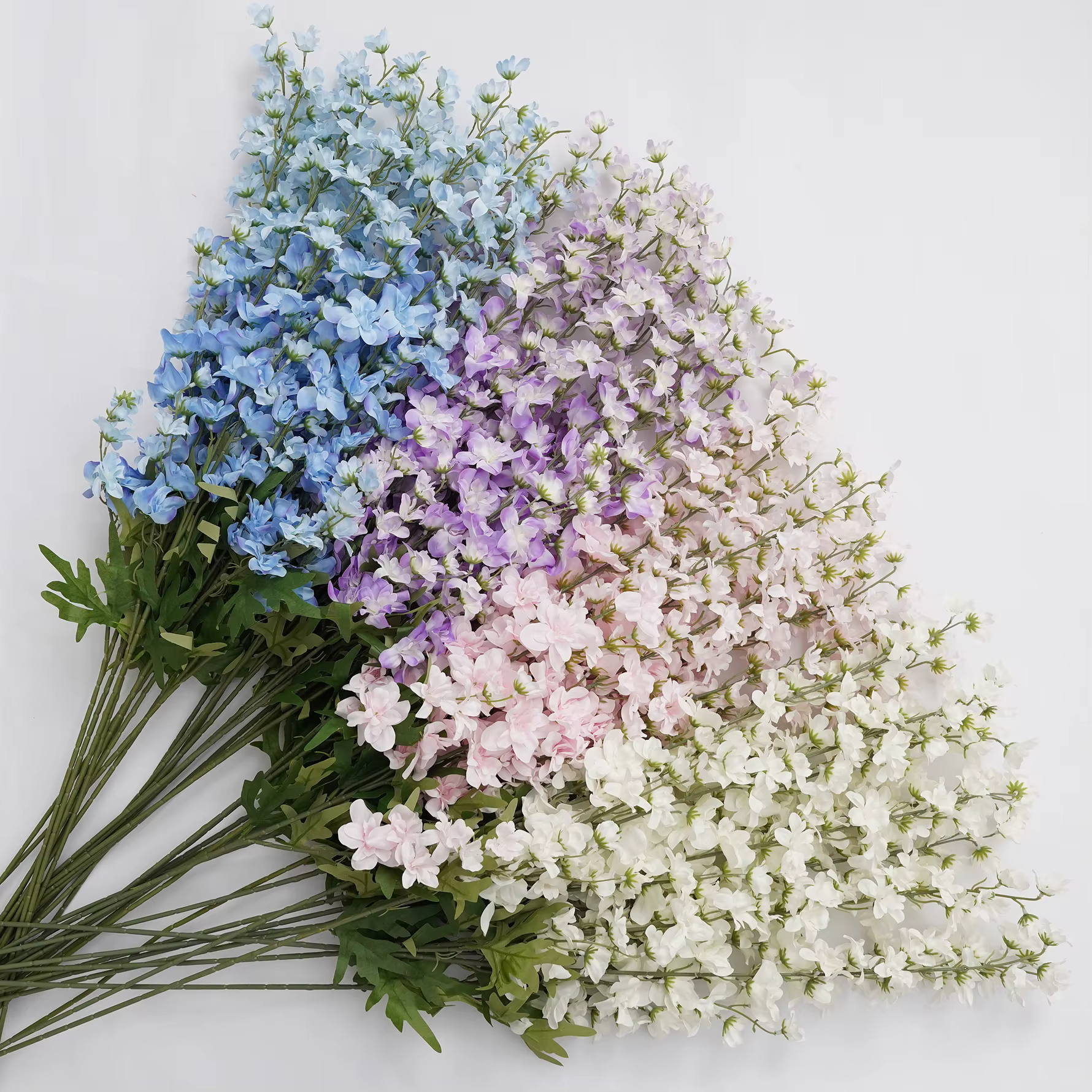 HMEOT H8413 3 Têtes de fleurs artificielles colorées Delphinium pour arrangements floraux de mariage