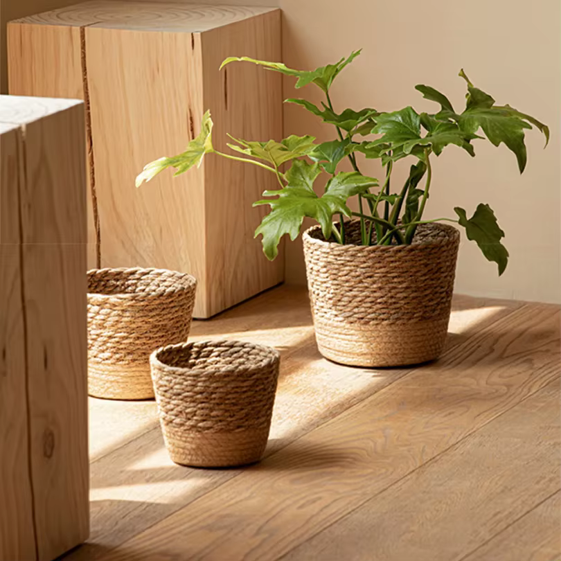 Panier de rangement en rotin tressé à la main pour plantes et fleurs