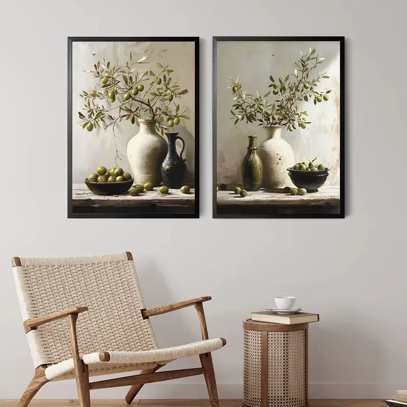Vintage citron olive plantes dans Vase imprime nature morte affiche mur Art toile peinture botanique Antique décor de chambre à coucher