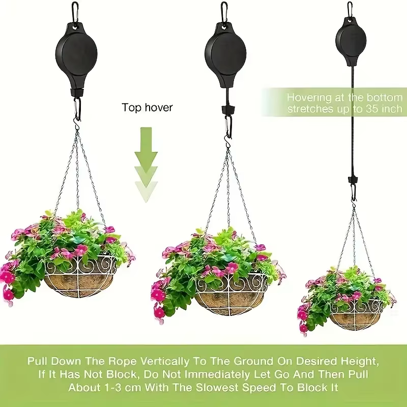 Crochet pour plantes, cintre rétractable à poulie