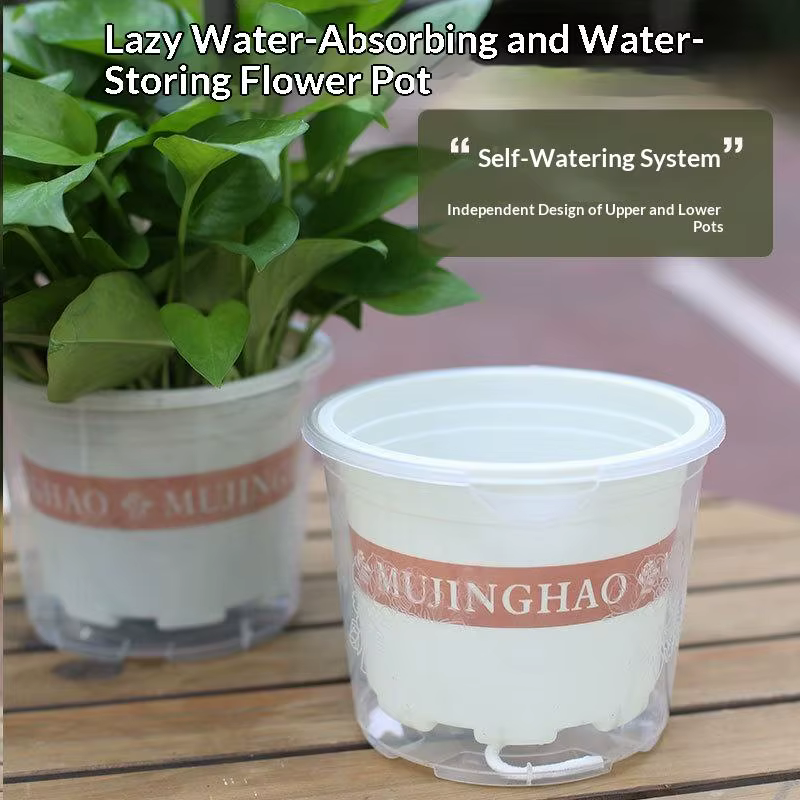 Pot de fleurs en plastique auto-arrosant à double couche pour plantes hydroponiques