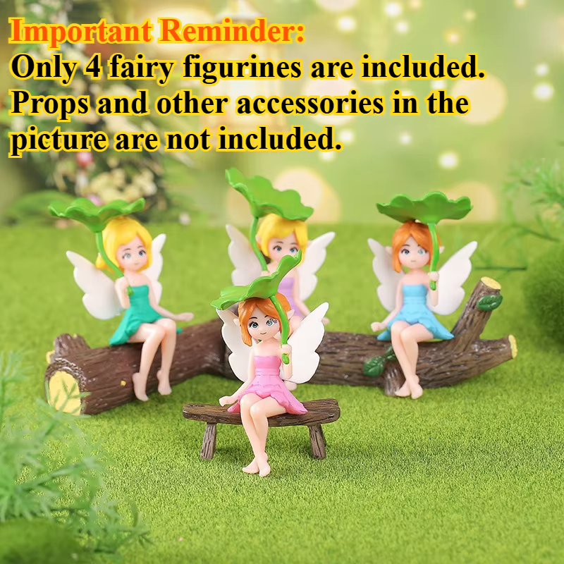 Ensemble de 4 figurines de fées en forme de feuille de lotus