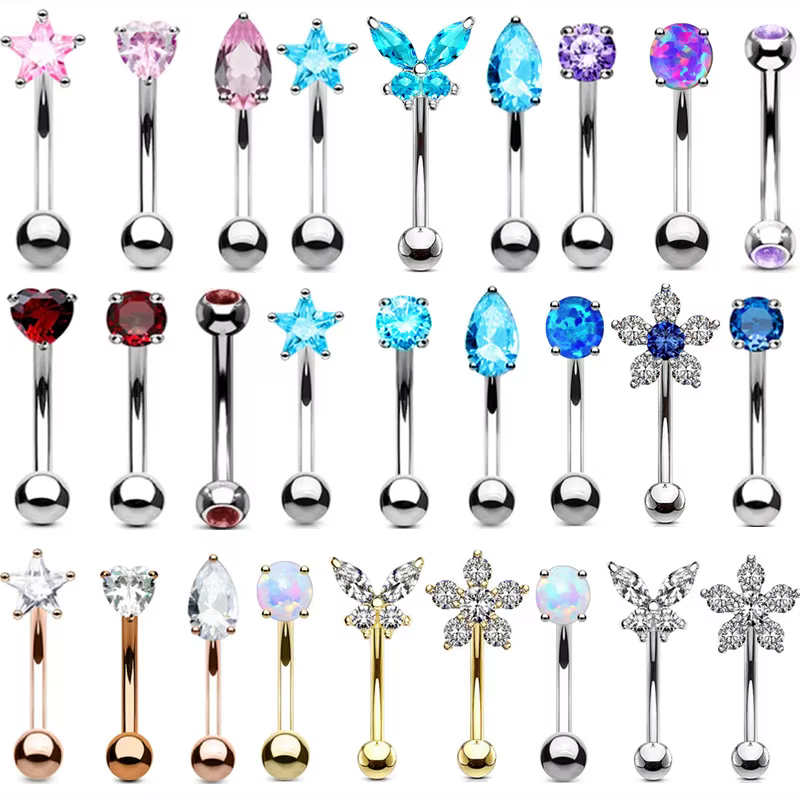 3 pièces fleur sourcil haltère Piercing ensemble Zircon incurvé haltères Piercing Pack coeur oreille Rook boucle d'oreille goujon barres sourcil anneau Lot