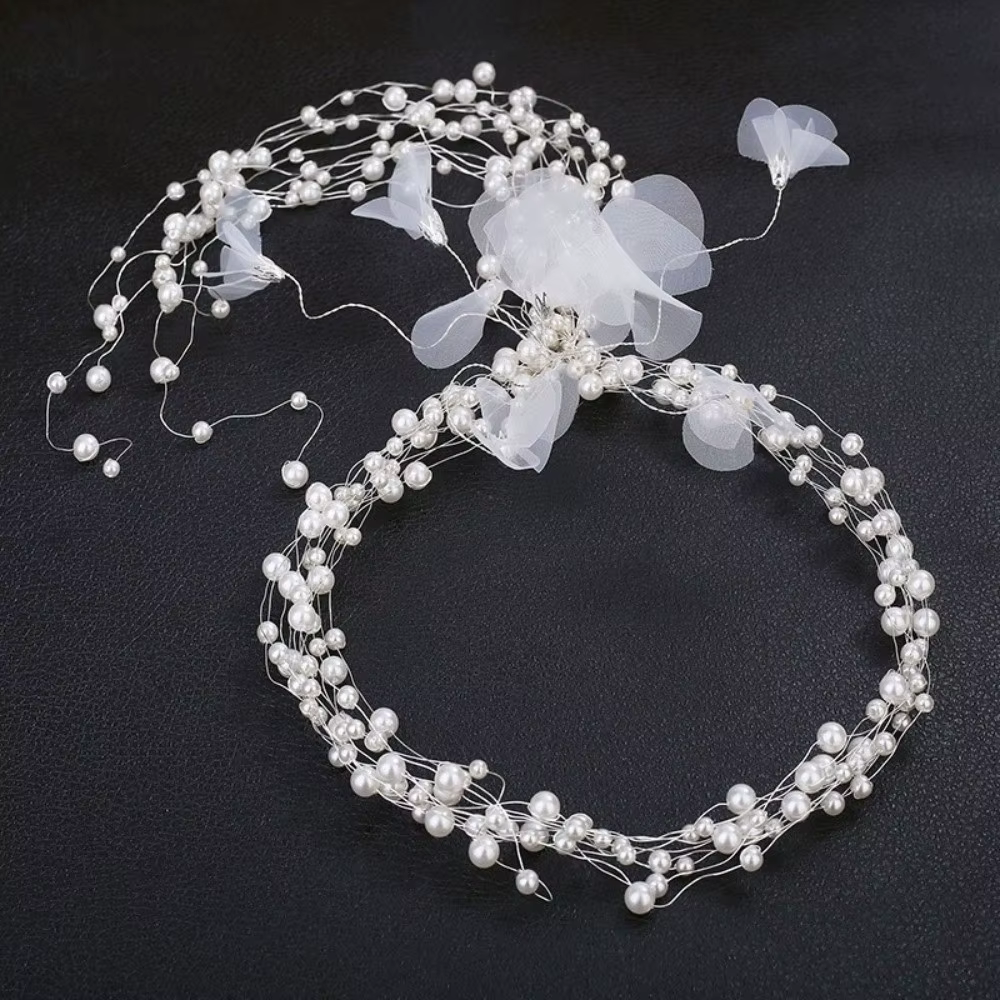Élégante Coiffe Florale en Perles Faite à la Main, Coiffe de Mariée de Luxe, Accessoires de Cheveux Perlés en Imitation Perle pour Mariage