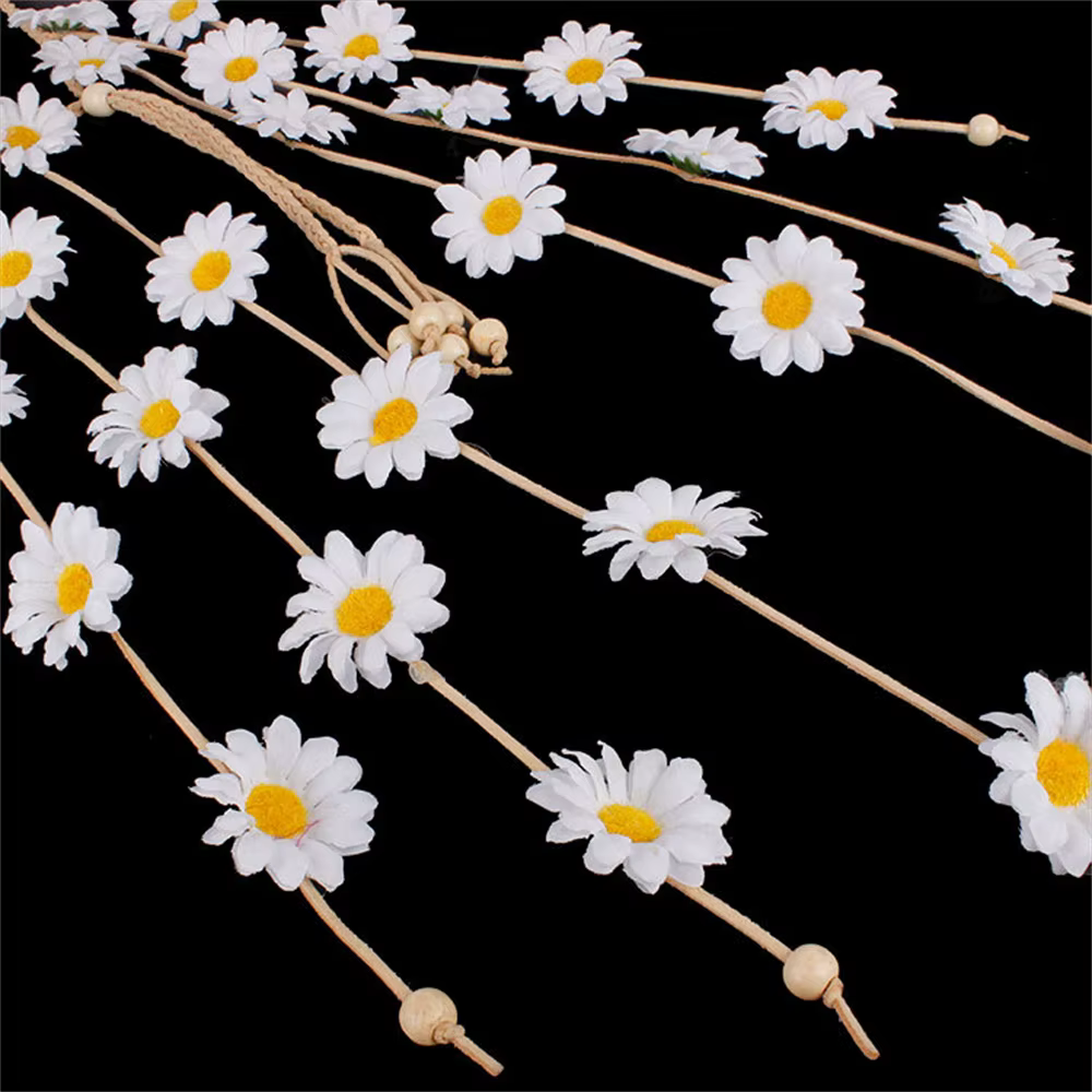Bandeau de sauna en forme d'hélicoptère avec fleur, couronne florale, accessoires pour cheveux de tournesol d'été, style bohème des années 70, 2 pièces