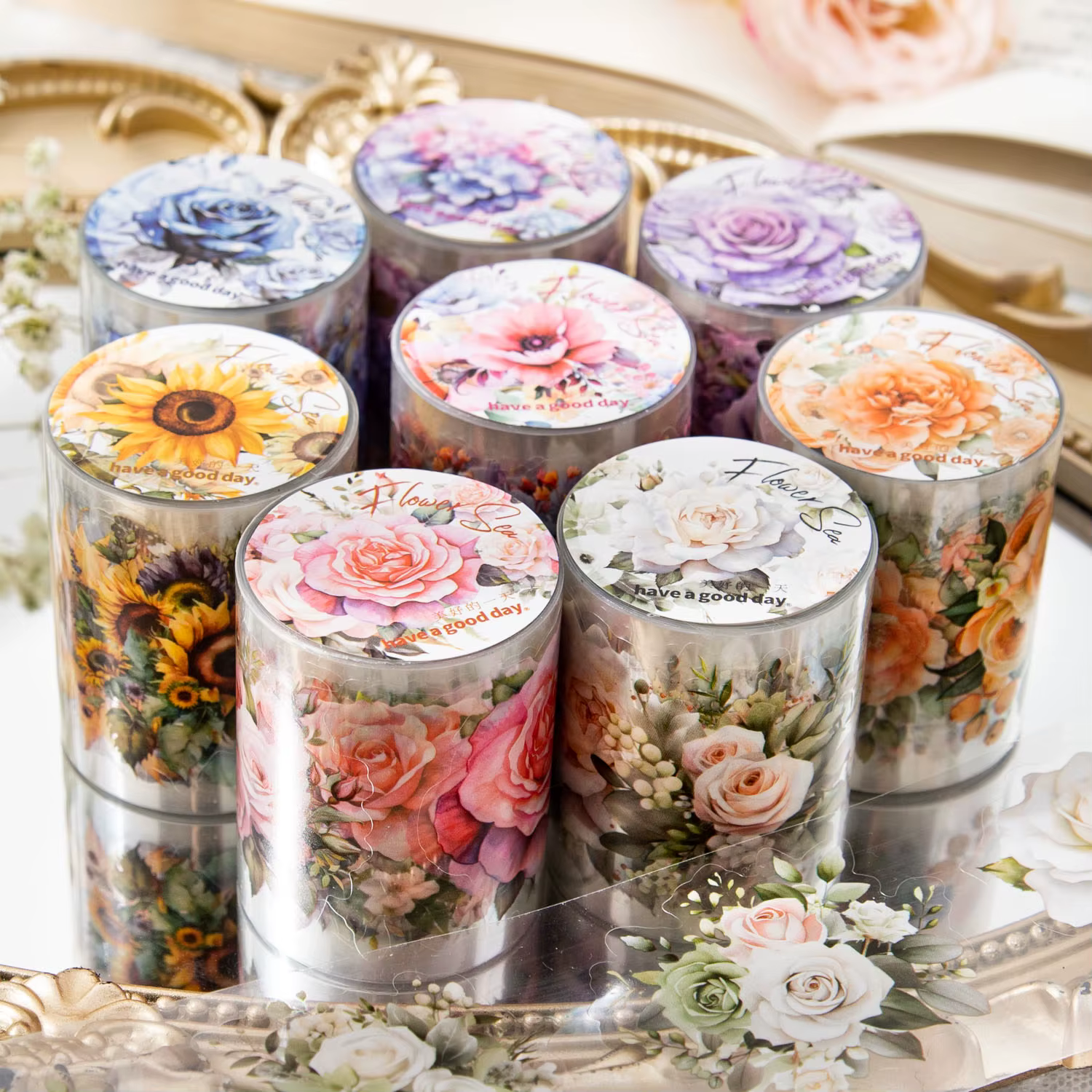 Yoofun 50mm * 200 cm réunion la mer des fleurs Vintage plante découpe ruban PET créatif bricolage Journal Scrapbooking
