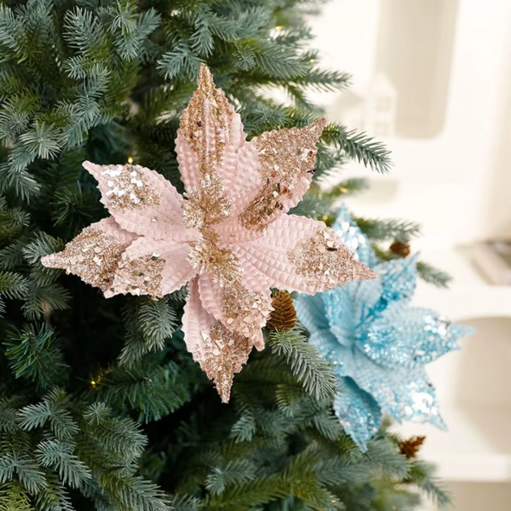 Poinsettia Artificiel Paillettes Fleur