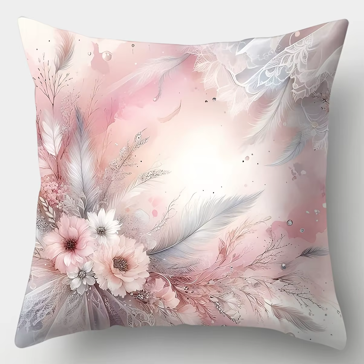 Taie d'oreiller florale et plumes pour décoration de maison