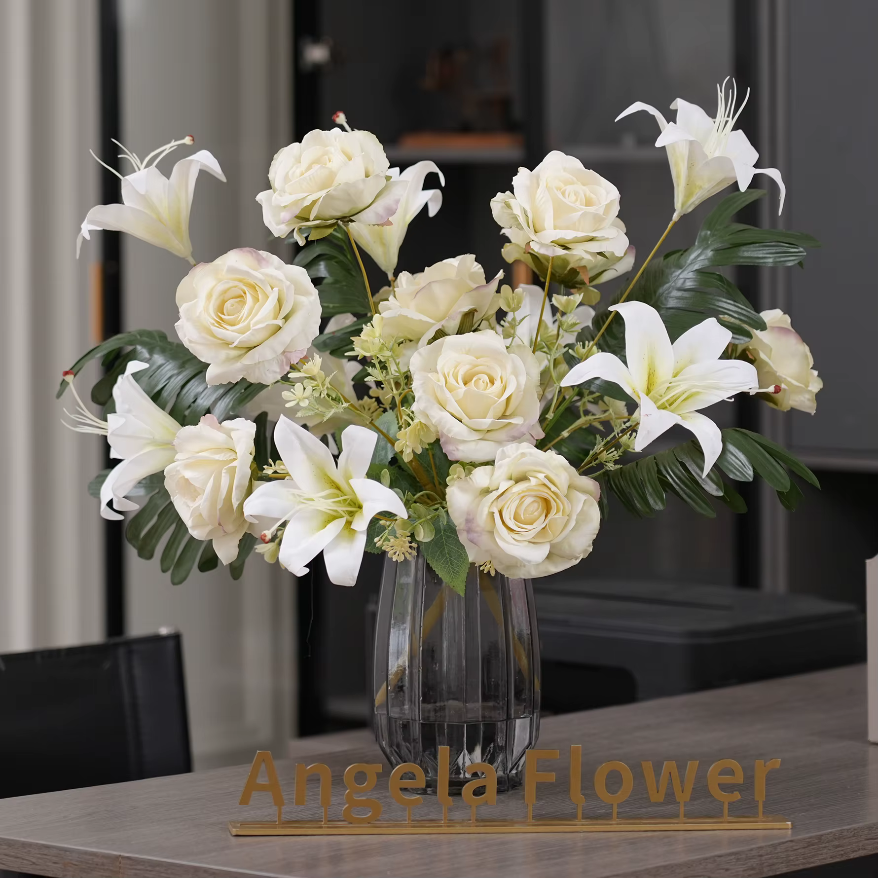 Bouquet de roses de lys artificielles en soie